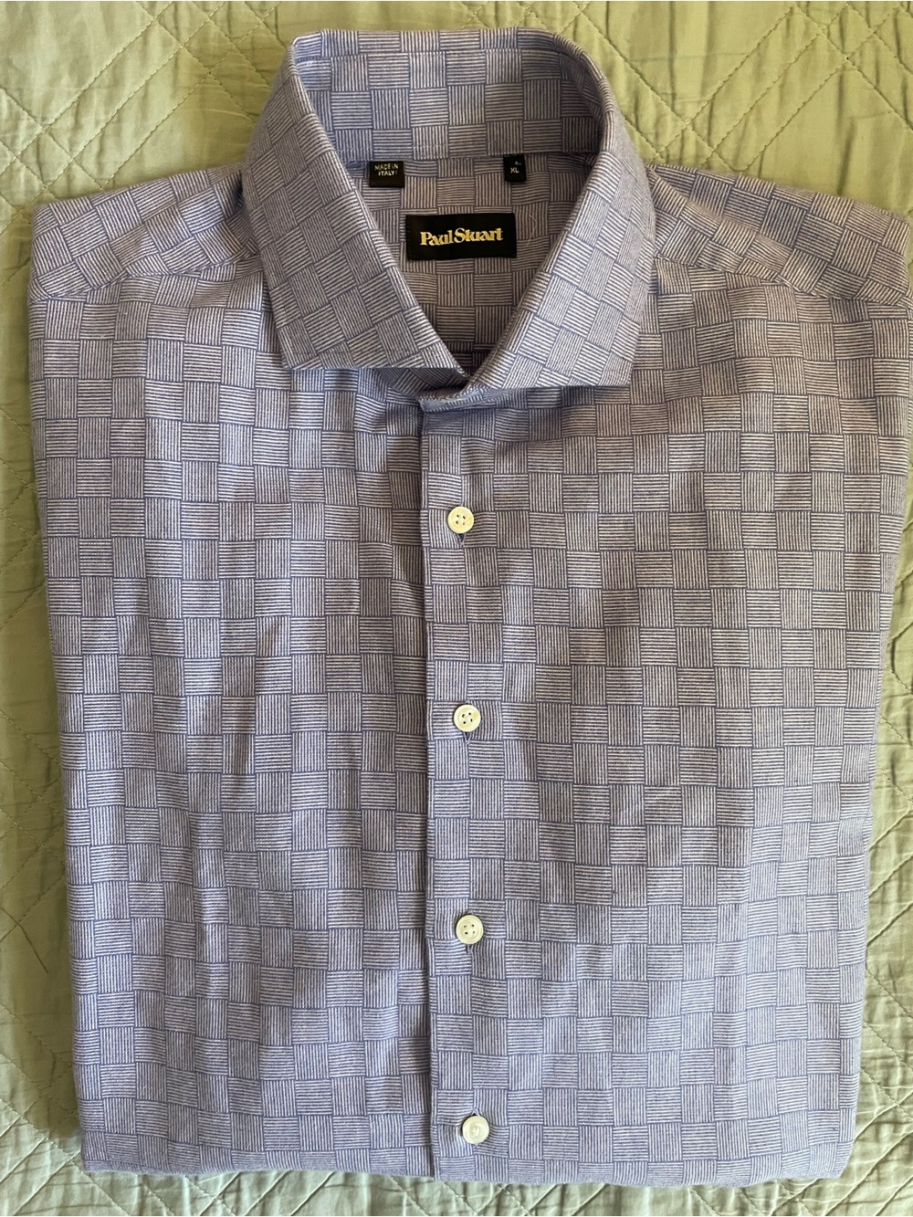Paul Stuart Made in Italy Basket Weave Print Flannel Spread Collar Shirt XL $495